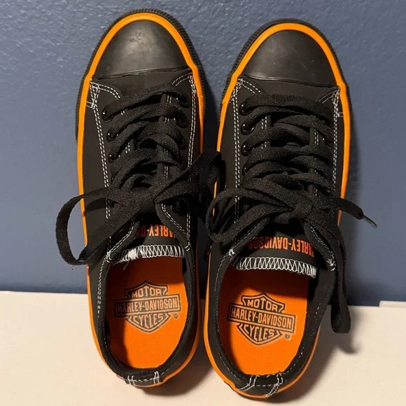 Harley-Davidson “Zia” Women’s Back & Orange Low Top Sneakers Size 6 - Picture 6 of 8